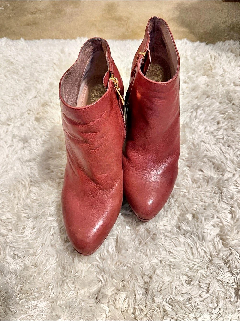 Vince Camuto Pointed Toe Heeled Booties in Red